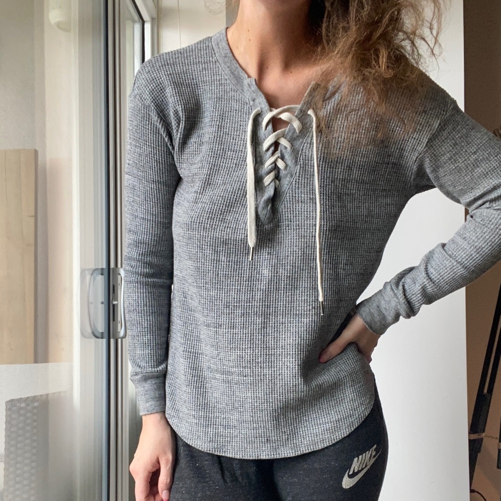 Waffle Weave Lace up Top